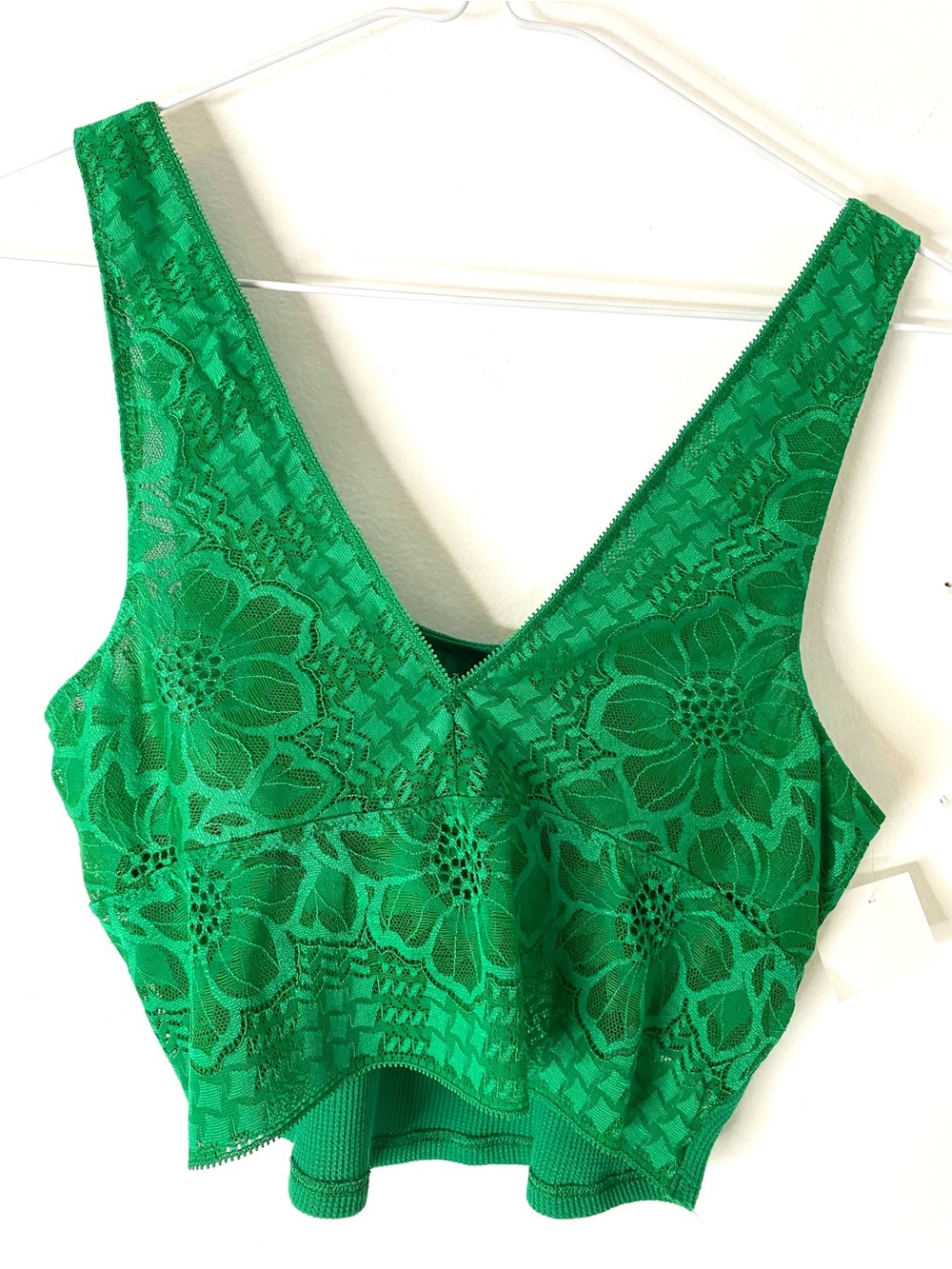 aerie Green Floral Lace Longline Bralette Crop Top NWT